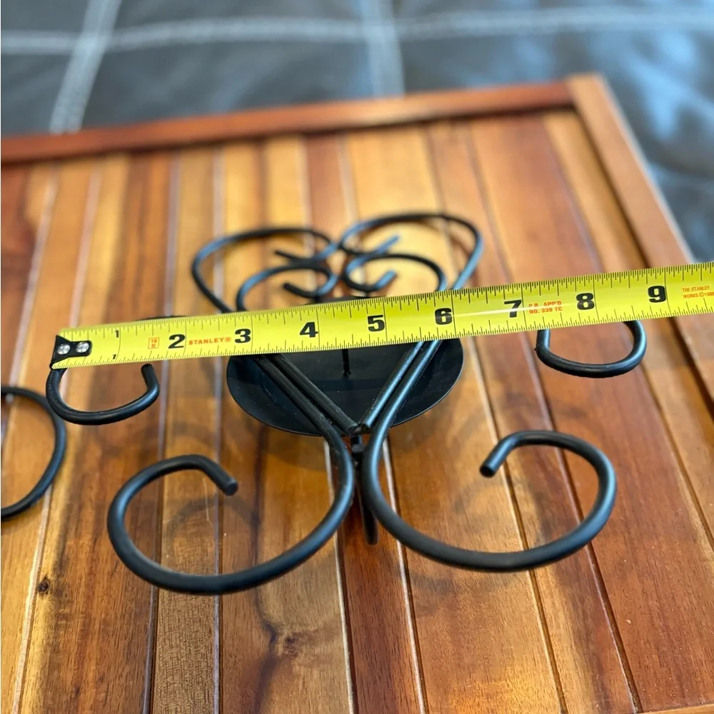 2 Black Wrought Iron Scroll Heart Metal Wall Sconce Pillar Candle Holders
